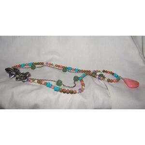 Sterling Silver 925 Floral Natural Multi Gem Conch Aventurine Boho Necklace 15"